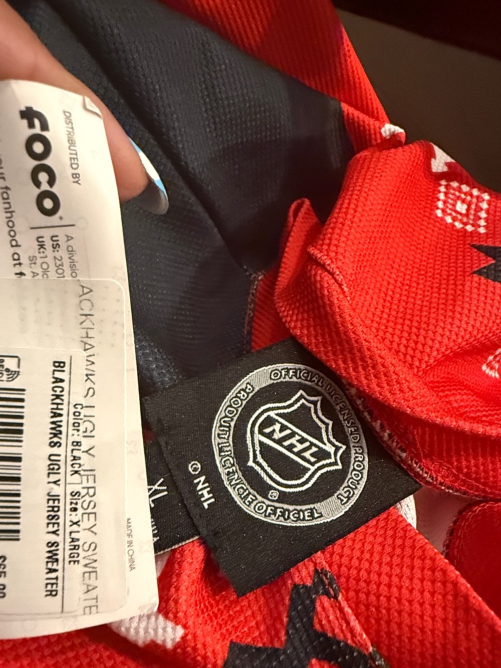NHL Red and Black Holiday Knit-Style Hockey Jersey - Picture 6 of 6